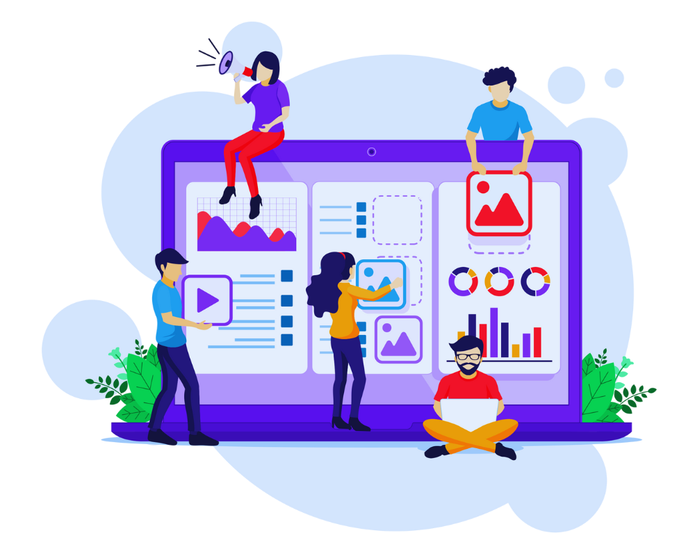 Team of marketers analyzing online growth strategies
