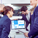 Business owner discussing SEO strategy with a digital marketing agency